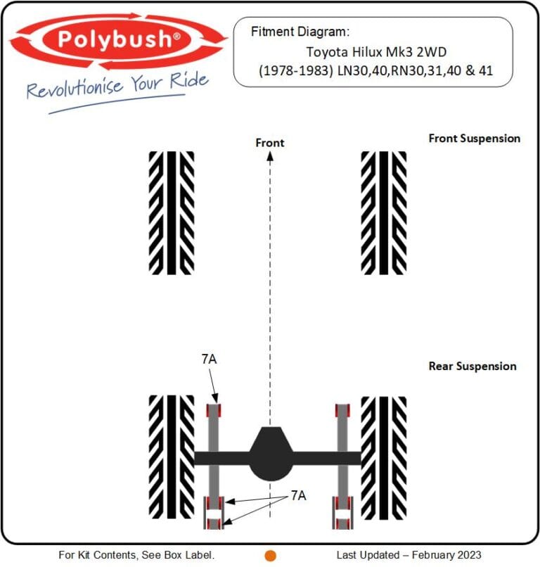 Hilux MK3 2WD (1978-1983) LN30,40 RN30,31,40&41 suspension bush diagram