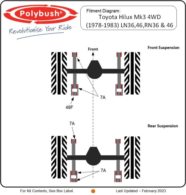 Hilux Mk3 4WD (1978-1983) LN36,46 RN36&46 suspension bush diagram