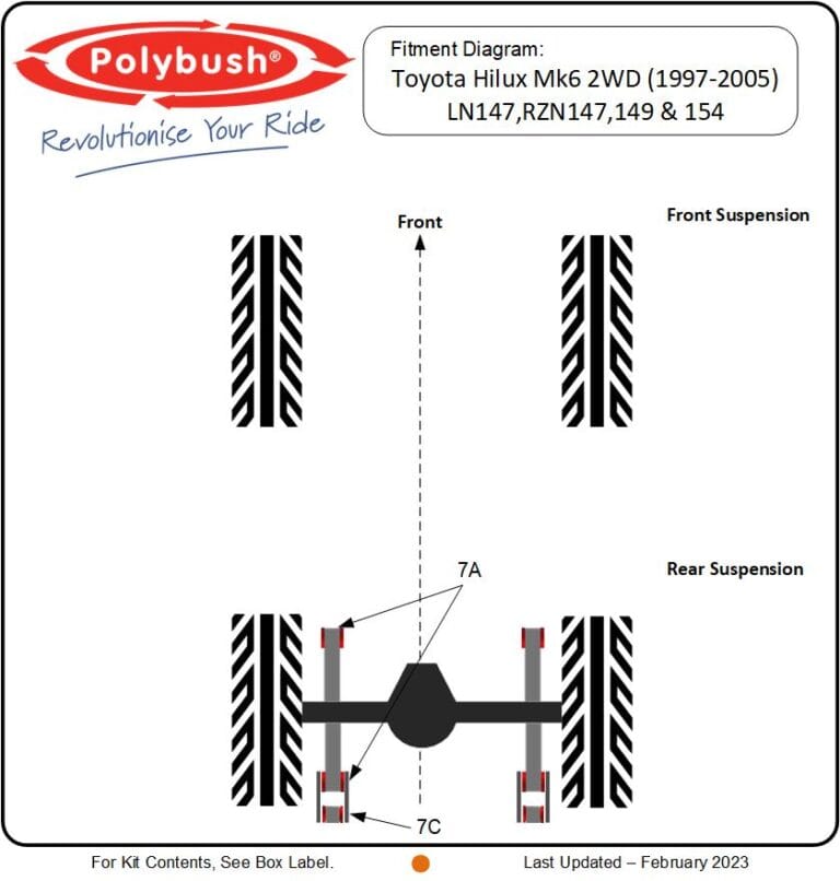 Hilux MK6 2WD (1997-2005) LN147 RZN147,149&154 suspension bush diagram