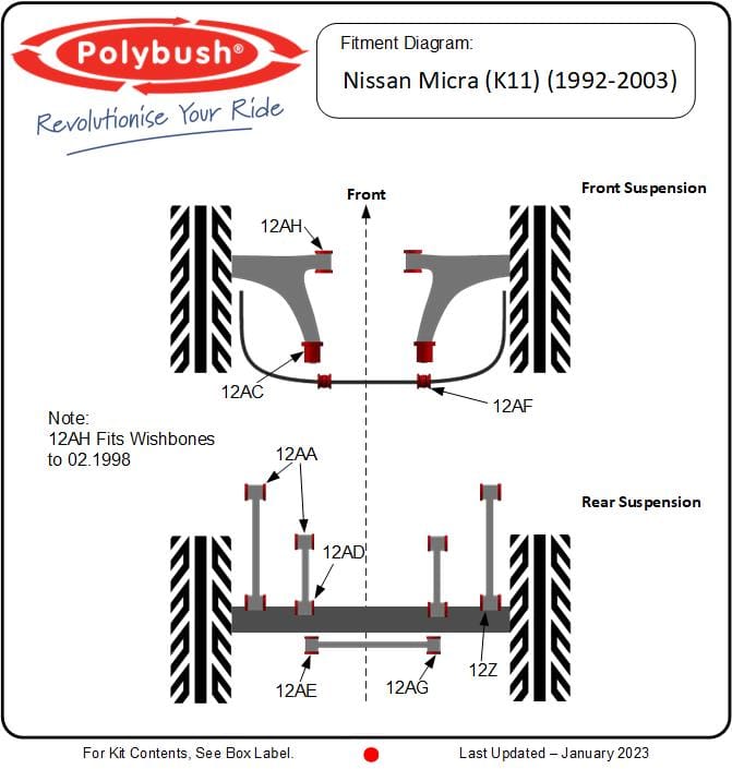 Nissan Micra K11 (1992-2003) suspension bush diagram