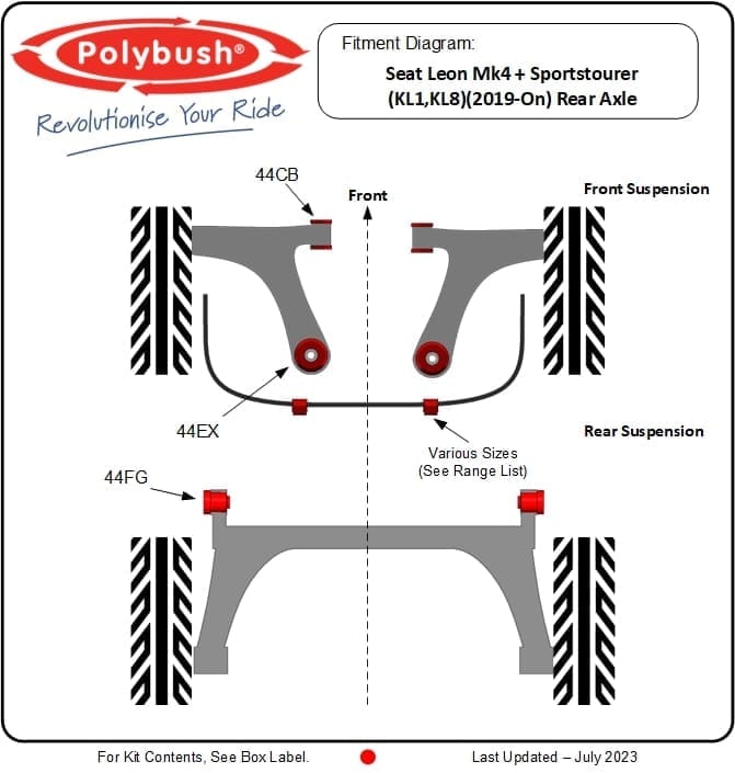 Seat Leon Mk 4 + Sportstourer Rear Axle (2019-On) KL1, KL8 suspension bush diagram