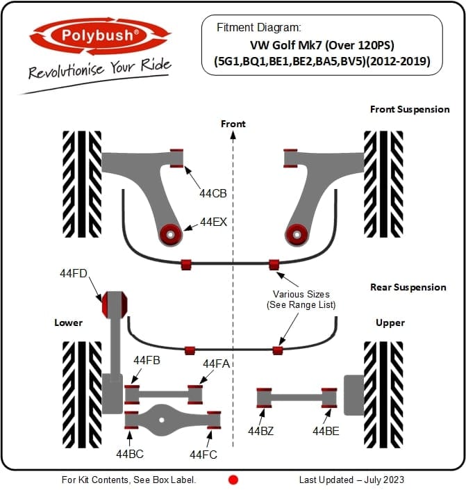 VW Golf Mk7 Over 120PS (5G1,BQ1,BE1,BE2,BA5,BV5) (2012-2019) suspension bush diagram
