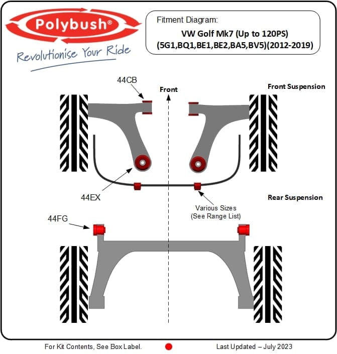 VW Golf Mk7 Up to 120PS (5G1,BQ1,BE1,BE2,BA5,BV5) (2012-2019) suspension bush diagram