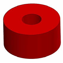 A 3D red cylindrical shape with a smaller circular aperture at the top centre, on a plain white background.