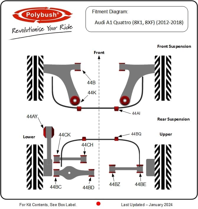 Audi A1 Quattro (8X1 8XF) 2012–2018 suspension bush diagram