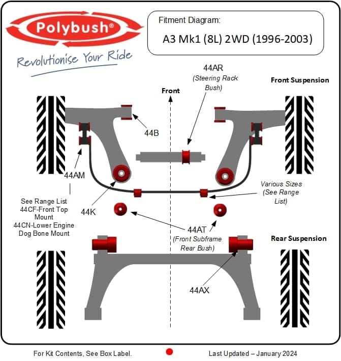 Audi A3 Mk1 2WD (8L) 1996–2003 suspension bush diagram