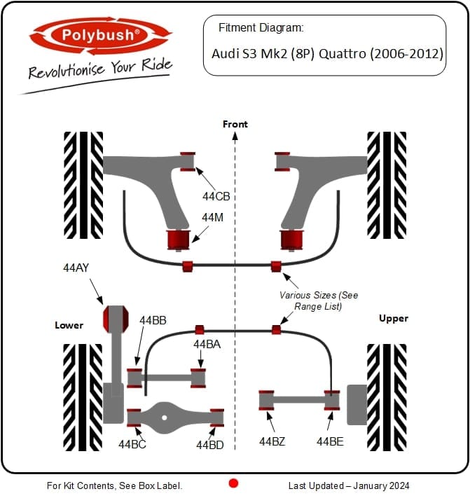 Audi S3 Mk2 (8P) Quattro 2006 - 2012 suspension bush diagram