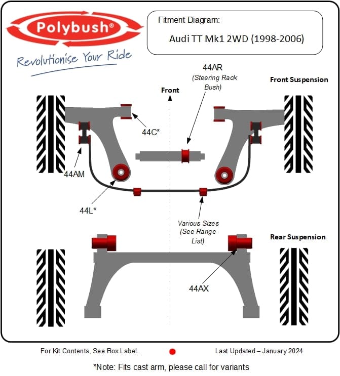 Audi TT Mk1 2WD 1998 - 2006 suspension bush diagram