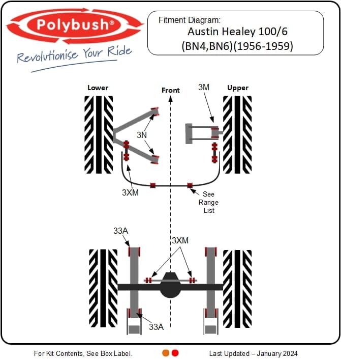 Austin Healey 100/6 (BN4,BN6) 1956-1959 suspension bush diagram