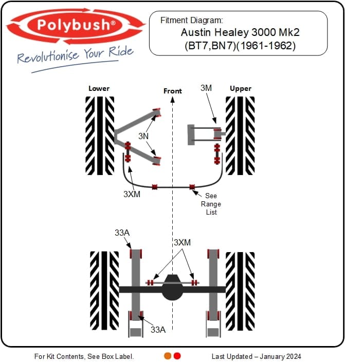 Austin Healey 3000 Mk2 (BT7,BN7) 1961-1962 suspension bush diagram