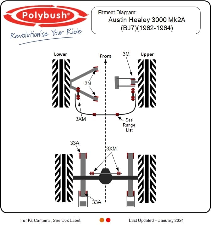 Austin Healey 3000 Mk2A (BJ7) 1962-1964 suspension bush diagram