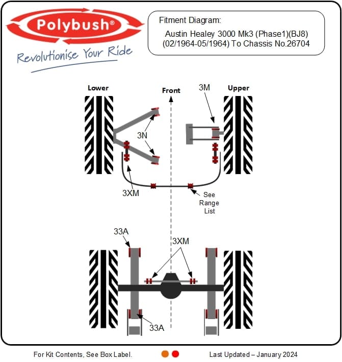 Austin Healey 3000 Mk3 (Phase1) (BJ8) 02/1964-05/1964 suspension bush diagram