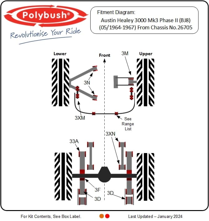Austin Healey 3000 Mk3 (Phase2) (BJ8) 05/1964-1967 suspension bush diagram
