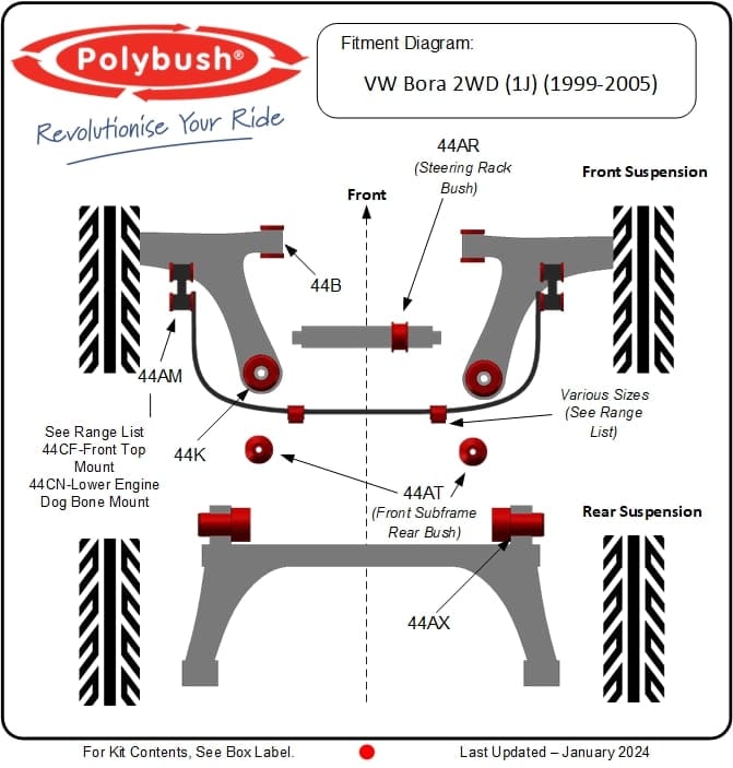 VW Bora 2WD (1J) (1999-2005) suspension bush diagram