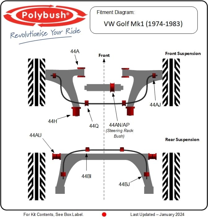 VW Golf Mk1 (1974-1983) suspension bush diagram