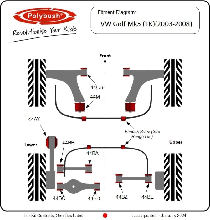 VW Golf Mk5 (1K) (2003-2008) suspension bush diagram