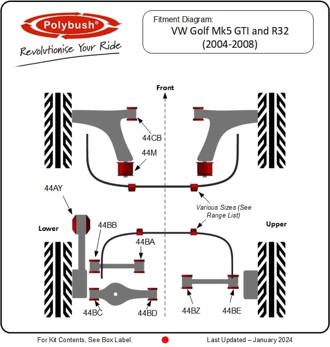 VW Golf Mk5 R32 & GTI (2004-2008) suspension bush diagram