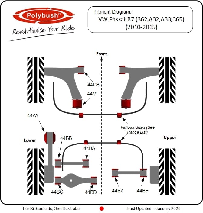 VW Passat B7 (362,A32,A33,365) (2010-2015) suspension bush diagram