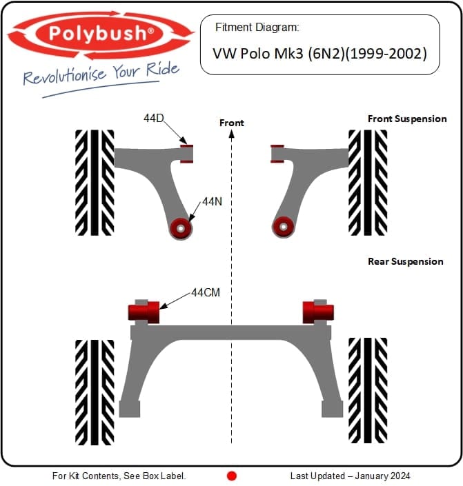 VW Polo Mk3 (6N2) (1999-2002) suspension bush diagram