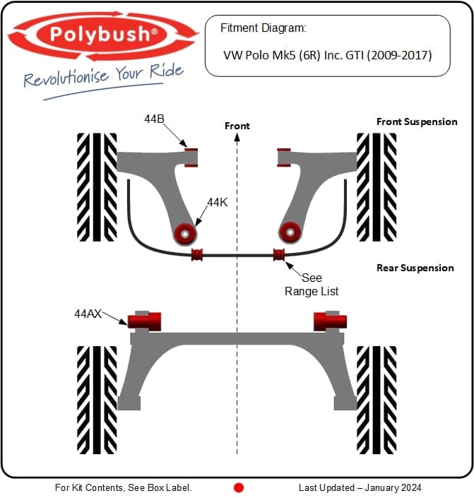 VW Polo Mk5 (6R) Inc. GTI (2009-2017) suspension bush diagram