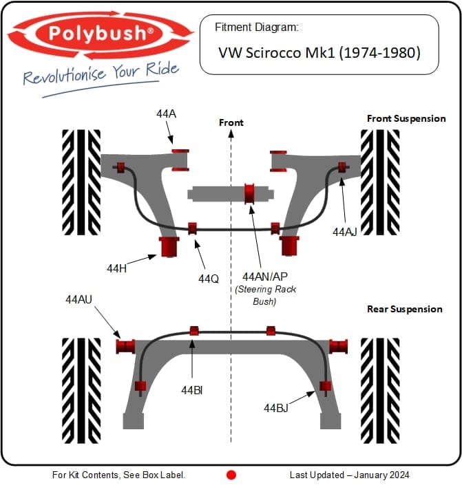 VW Scirocco Mk1 (1974-1980) suspension bush diagram