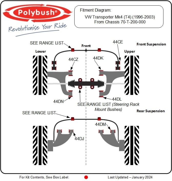 VW Transporter Mk4 (T4) (1996-2003) From Chassis 70-T-200-000 suspension bush diagram