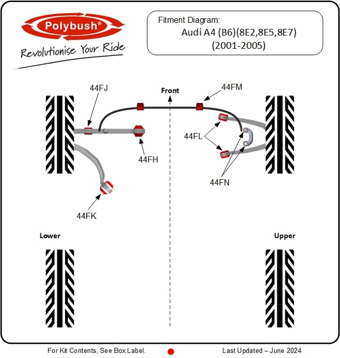 Audi A4 B6 (8E2, 8E5, 8E7) 2001–2005 suspension bush diagram