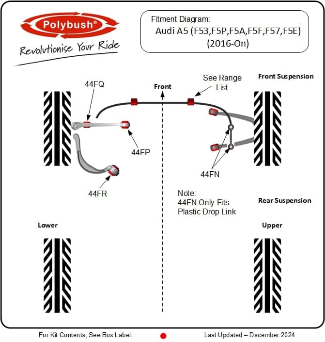 Audi A5 B9 (F53, F5P, F5A, F5F, F57, F5E) 2016–On suspension bush diagram