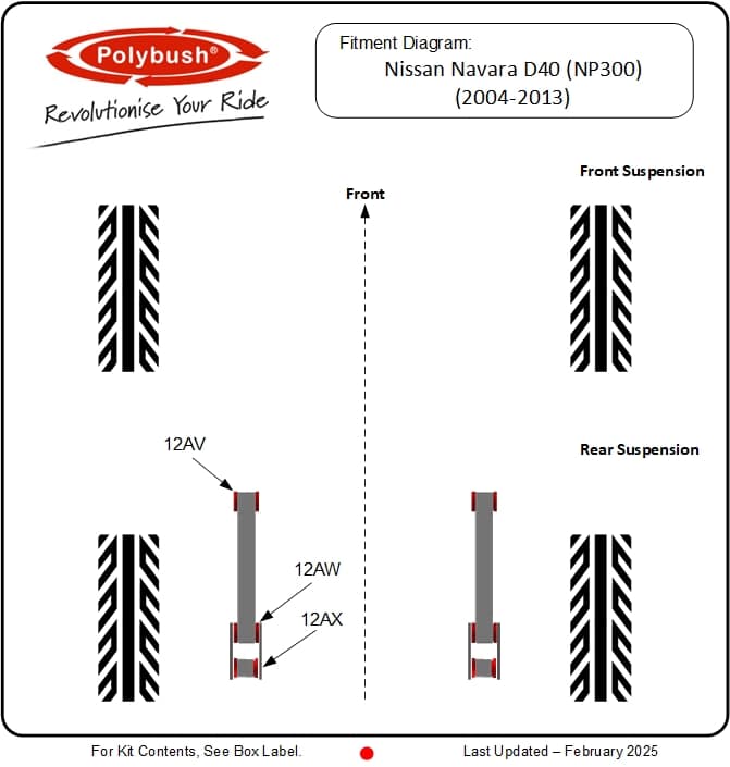 Nissan Navara D40 (NP300) (2004-2013) suspension bush diagram