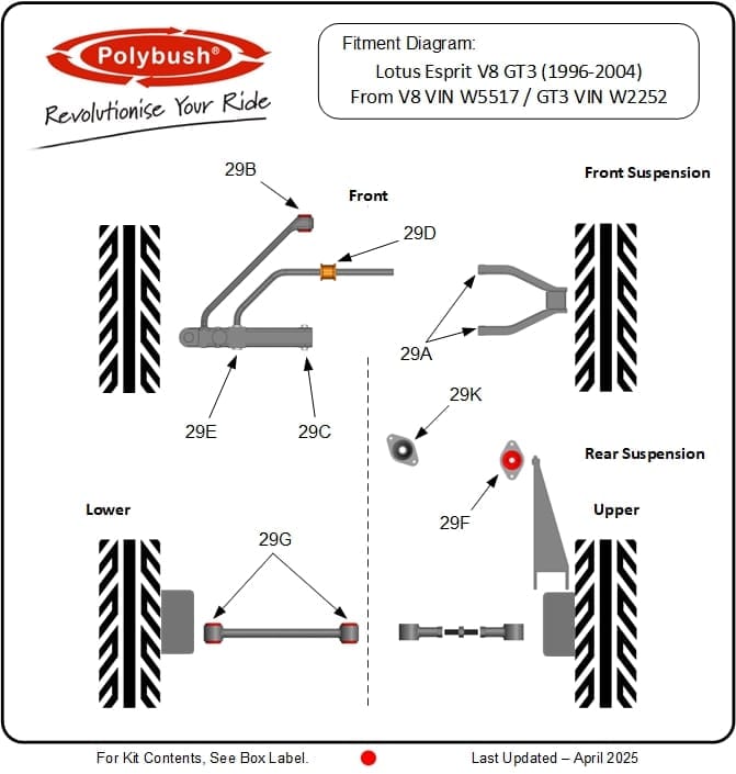 Lotus Esprit V8 GT3 (1996-2004) From V8 VIN W5517 GT3 VIN W2252 suspension bush diagram