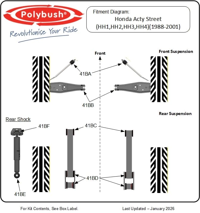 Honda Acty Street (HH1,HH2,HH3,HH4) (1988-2001) suspension bush diagram